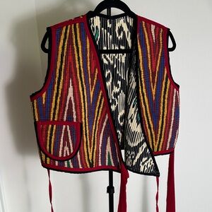 Ikat Vest with Red Trim